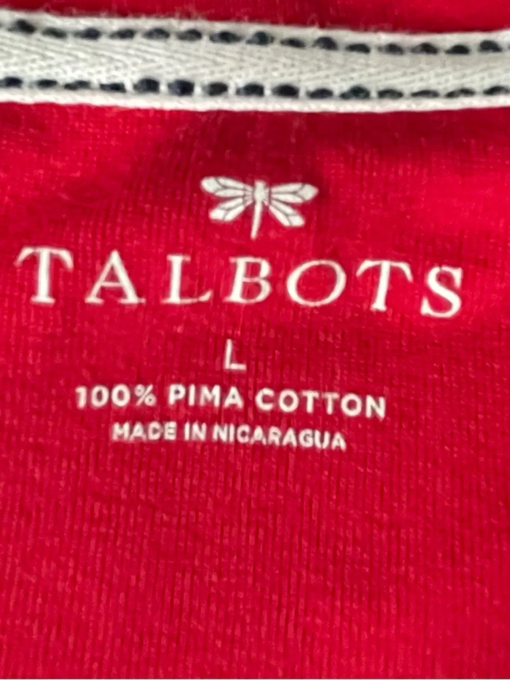 Talbots Solid Bateau Neck 3/4 Sleeve Tee 100% Pima Cotton SzL Valiant Poppy - Picture 2 of 6